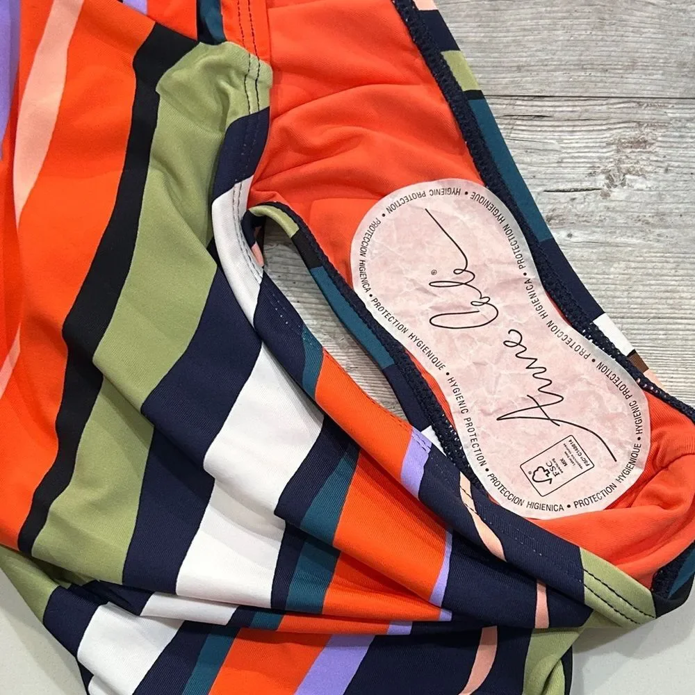 Anne Cole Ring Strap Multicolor Striped One Piece Swimsuit - Sz 12 NWT